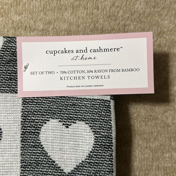 cupcakes and cashmere White Black Checkered Heart Grid Cotton Blend Tea Towels - Picture 5 of 6